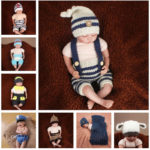 Latest Crochet Newborn Baby Photography Props Knitted Baby Hat Pants Costume Set Policeman Sailor Elf Outfit SG055