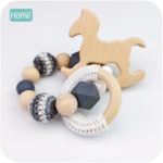 MamimamiHome Baby Rattle Beech Horse Wood Teething Crochet Beads Bracelets Montessori Toys For Children Baby Crochet Toys