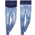 Maternity Clothing Autumn Straight Jeans Painted Pregnant Trousers Ripped Hole  Pregnancy Jeans	Belly Pants Maternity Overalls - Image 2