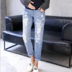 Maternity Clothing Autumn Straight Jeans Painted Pregnant Trousers Ripped Hole  Pregnancy Jeans	Belly Pants Maternity Overalls
