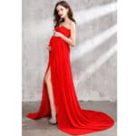 Maternity Dress for Photo Shoot Maxi Maternity Gown Split Front Chiffon Fancy Sexy Red Women Maternity Photography Props Envsoll - Image 5