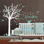 Modern Custom Name Tree Flower Wall Stickers Squirrels Birds Nursery Wall Art Decal Vinyl Baby Kids Rooms Sticker Home Decor - Image 2