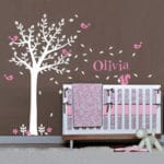 Modern Custom Name Tree Flower Wall Stickers Squirrels Birds Nursery Wall Art Decal Vinyl Baby Kids Rooms Sticker Home Decor
