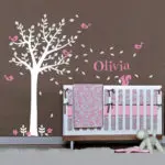 Modern Custom Name Tree Flower Wall Stickers Squirrels Birds Nursery Wall Art Decal Vinyl Baby Kids Rooms Sticker Home Decor