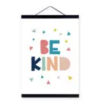 Motivational Typography Kind Quote Wooden Framed Canvas Painting Kid Baby Room Decor Nordic Wall Art Print Picture Poster Hanger