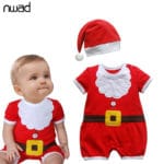 NWAD Baby Christmas Red Rompers Boy Girl Short Sleeve Jumpsuits With A Hat Newborn Baby One Piece Romper Infant Clothing FF377