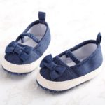 New Cute Lovely Newborn Baby Girl Kids Prewalker Soft Soled Anti-slip Shoes Princess Crib Mary Jane Jeans Blue Bow Footwear - Image 3