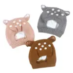 New Deer Knit Baby Bonnet with Ears Cartoon Winter Infant Baby Hat Plush Lining Kids Cap for 6-24 Months 1 PC