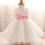 New Fashion Baby Girl Dress with Pearl Bow Little Princess for Birthday Party Newborn Toddler Clothing