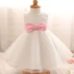 New Fashion Baby Girl Dress with Pearl Bow Little Princess for Birthday Party Newborn Toddler Clothing