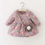 New Year Winter Newborn Baby Dresses Girls Floral Child Dress Thick Velvet Baby Dresses with Flower Bag Girls Dress Wholesale