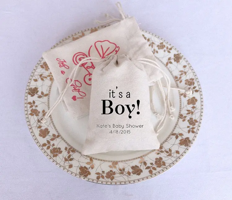 New arrival Free shipping 48pcs/lot "It's a Boy" burlap baby birthday/party decoration candy gifts bags baby shower favors