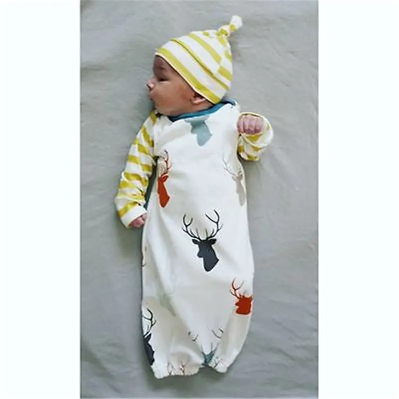 Newbaby Infant Baby Girls Boy Sleeping Pajama Footies +Hat Outfits 0-12M - Image 2