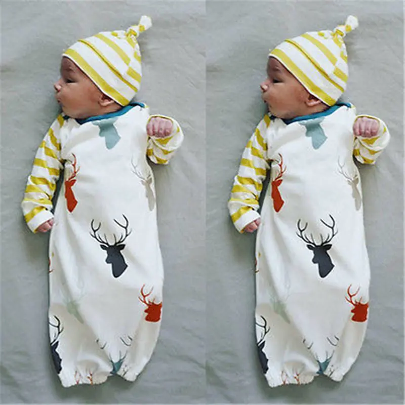 Newbaby Infant Baby Girls Boy Sleeping Pajama Footies +Hat Outfits 0-12M - Image 3