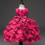 Newborn Baby 1 Year Birthday Floral Dress Big Bow Pattern Tulle Toddler Girl Christening Dress Infant Princess Party Dress Cloth