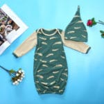 Newborn Baby Soft Cotton Sleepwear Summer Spring Long Sleeve Feather Print Sleeping Nightgown Sleep Wear with Hat - Image 3
