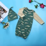 Newborn Baby Soft Cotton Sleepwear Summer Spring Long Sleeve Feather Print Sleeping Nightgown Sleep Wear with Hat - Image 4