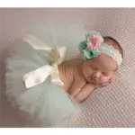 Newborn Baby Tutu Skirt Photography Props Peacock Handmade Crochet Beanie Beaded Cap Ball Gown