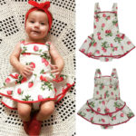 Newborn Infant Kids Baby Girls Romper Dress Bodysuit Tutu Dress Clothes Outfits Girls Strawberry Strap Dress 0-24M