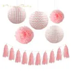 Nicro 3 Color 10'' Pom Pom Tissue Paper+10'' Pom Pom Tissue Paper+Party Garland Tassel for Wedding Birthday Kids Party Decor Set