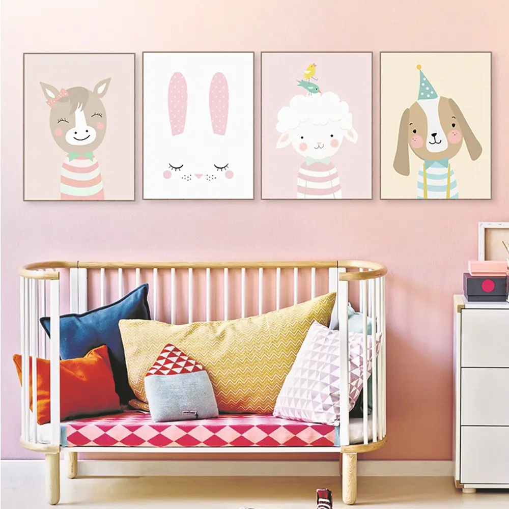 Nordic Kawaii Cartoon Animal Deer Bear Rabbit Poster A4 Baby Kids Room Wall Art Print Picture Canvas Painting Home Deco No Frame - Image 2