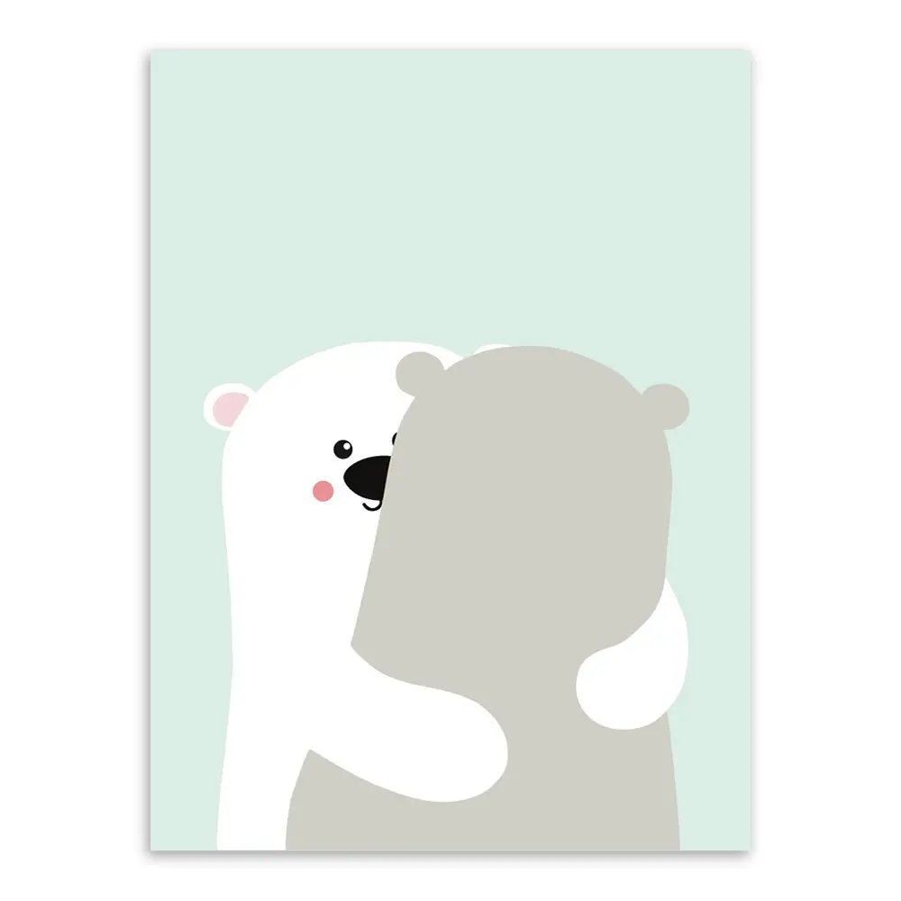 Nordic Kawaii Cartoon Animal Deer Bear Rabbit Poster A4 Baby Kids Room Wall Art Print Picture Canvas Painting Home Deco No Frame - Image 3