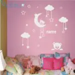 Personalized name Cute Teddy Bear, Moon, Stars Wall Sticker Baby Bedroom Wall Art Decor 3D Vinyl Decal Teddy Bear Baby Sleeping - Image 3