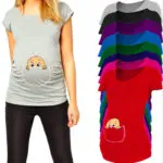 Plus Size New Design Funny and Cute "baby peeking out" Short sleeve Casual Maternity Shirt Pregnancy Clothes for Pregnant Women