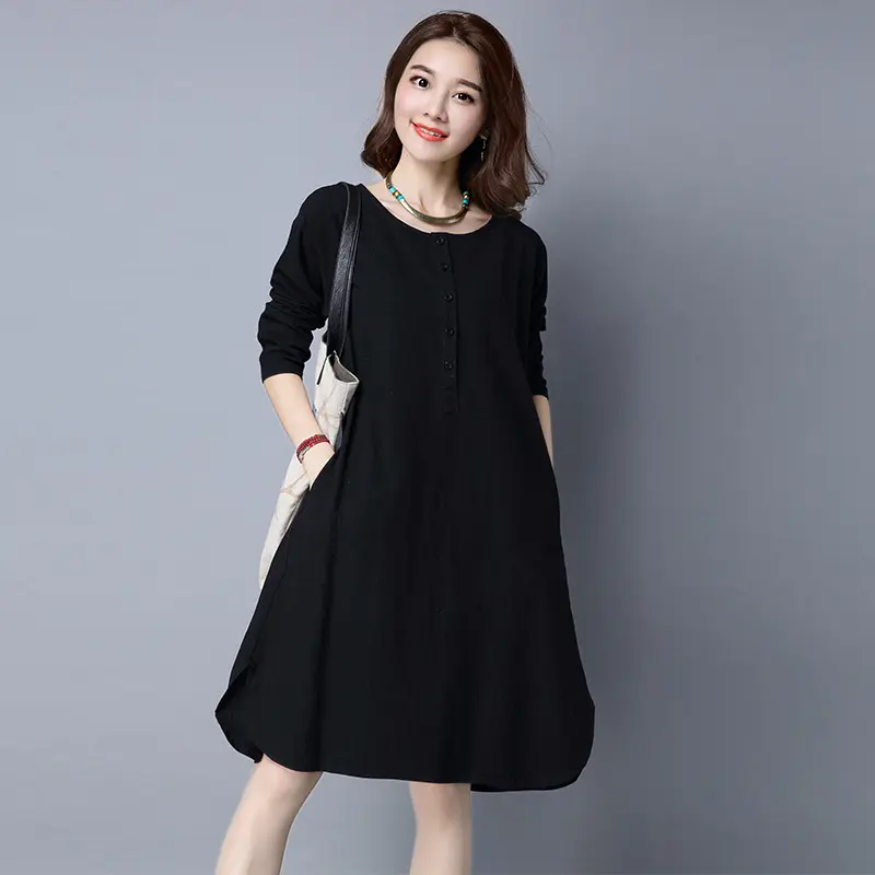 Plus Size Spring Autumn Cotton Linen Maternity Dress Cusual Maternity Clothes for Pregnant Women Pregnant Dress Vestido CE466 - Image 3