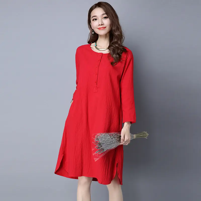 Plus Size Spring Autumn Cotton Linen Maternity Dress Cusual Maternity Clothes for Pregnant Women Pregnant Dress Vestido CE466 - Image 4