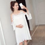 Pregnant Women Pleated Chiffon Dress Spaghetti Strap Off Shoulder 2017 Summer Pregnancy Clothes Cute Maternity Dresses Plus Size - Image 3