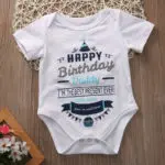 Pudcoco Baby Boys Girls Fashion Clothes 1 piece Letter Print HAPPY Birthday White Baby Boys Girls Short O-Neck Bodysuit - Image 2