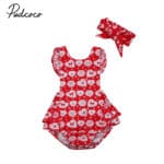 Pudcoco Newborn Baby Christmas Clothes Ruffles Romper Sleeve Backless Tutu Halter Jumpsuit+Headband 2PCS Outfits Xmas Clothing