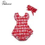Pudcoco Newborn Baby Christmas Clothes Ruffles Romper Sleeve Backless Tutu Halter Jumpsuit+Headband 2PCS Outfits Xmas Clothing
