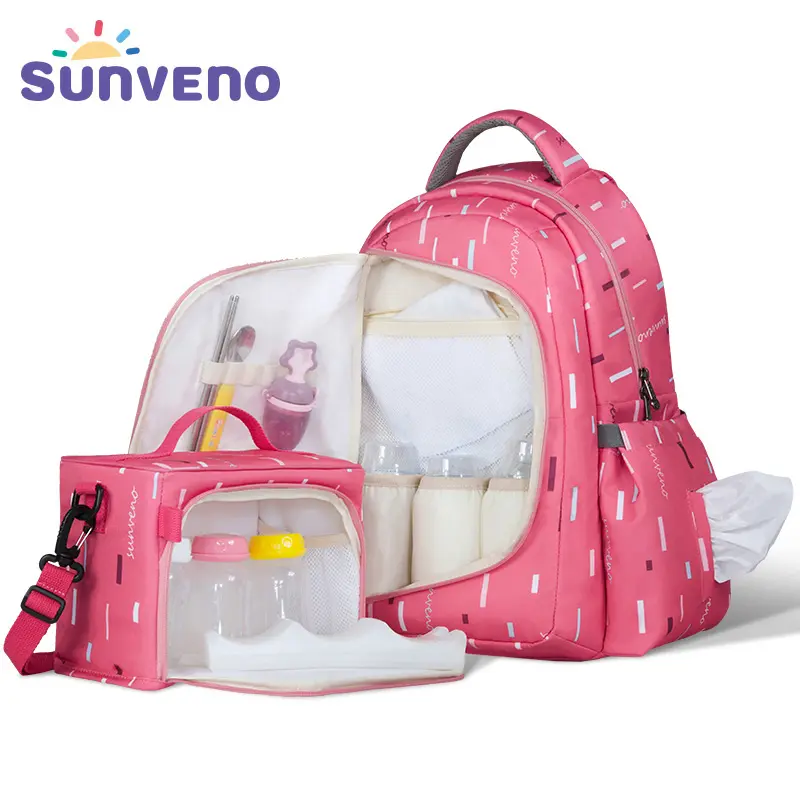 SUNVENO 2in1 Diaper Bag Fashion Mummy Maternity Nappy Bag Baby Travel Backpack Organizer Nursing Bag for Baby Care Mother & Kids - Image 2