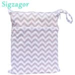 [Sigzagor]Wet Dry Bag, With Two Zippered Baby Diaper Bag, Nappy  Bag, Waterproof, Reusable,Washable Grey Gray Chevron Zigzag