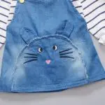Spring Baby Girls Long Sleeve Striped Print T-shirt + Denim Jeans Overalls Dress Kids Two Pieces Dresses Vestidos roupas de bebe - Image 2