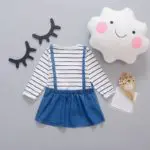 Spring Baby Girls Long Sleeve Striped Print T-shirt + Denim Jeans Overalls Dress Kids Two Pieces Dresses Vestidos roupas de bebe - Image 3