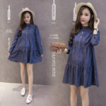 Spring autumn maternity clothing pregnancy wear clothes Medium length maternity dresses long sleeved Pregnant dress Loose tops - Image 3