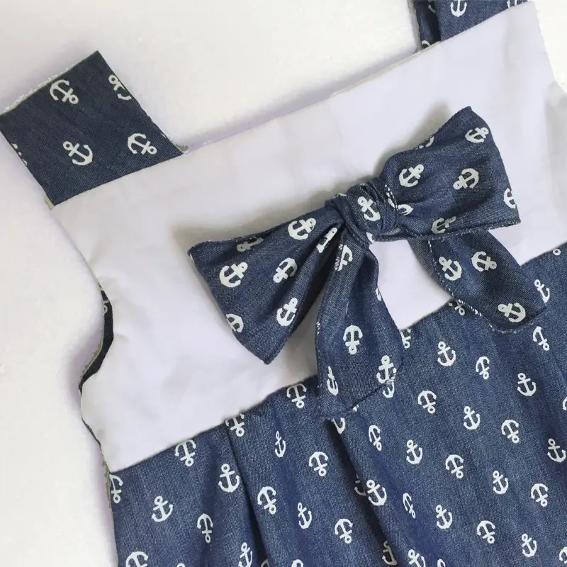 Sun Moon Kids Soft Denim Baby Girl Dress Sleeveless Bow Shoulderless Baby Girl Dress 2017 Summer Birthday Newborn Baby Dress - Image 3