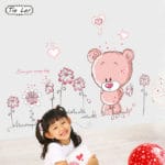 TIE LER New Cute Pink Bear Nursery Girl Baby Kids Art Decal Wall Sticker Bedroom Stickers Home Decor