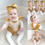 Toddler Infant Baby Girl Bodysuit Heaband Flower Patchwrk Bow Jumpsuit Lace Sunsuit Baby Girl Outfits Clothes - Image 2