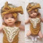 Toddler Infant Baby Girl Bodysuit Heaband Flower Patchwrk Bow Jumpsuit Lace Sunsuit Baby Girl Outfits Clothes