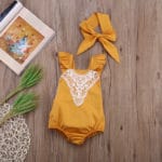 Toddler Infant Baby Girl Bodysuit Heaband Flower Patchwrk Bow Jumpsuit Lace Sunsuit Baby Girl Outfits Clothes - Image 4