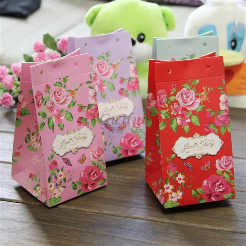 Wedding Rural Style Candy Box Romantic Rose Flower Design Love Story Party Favor Gift Bag Silk Ribbon Baby Shower Paper Bag - Image 2