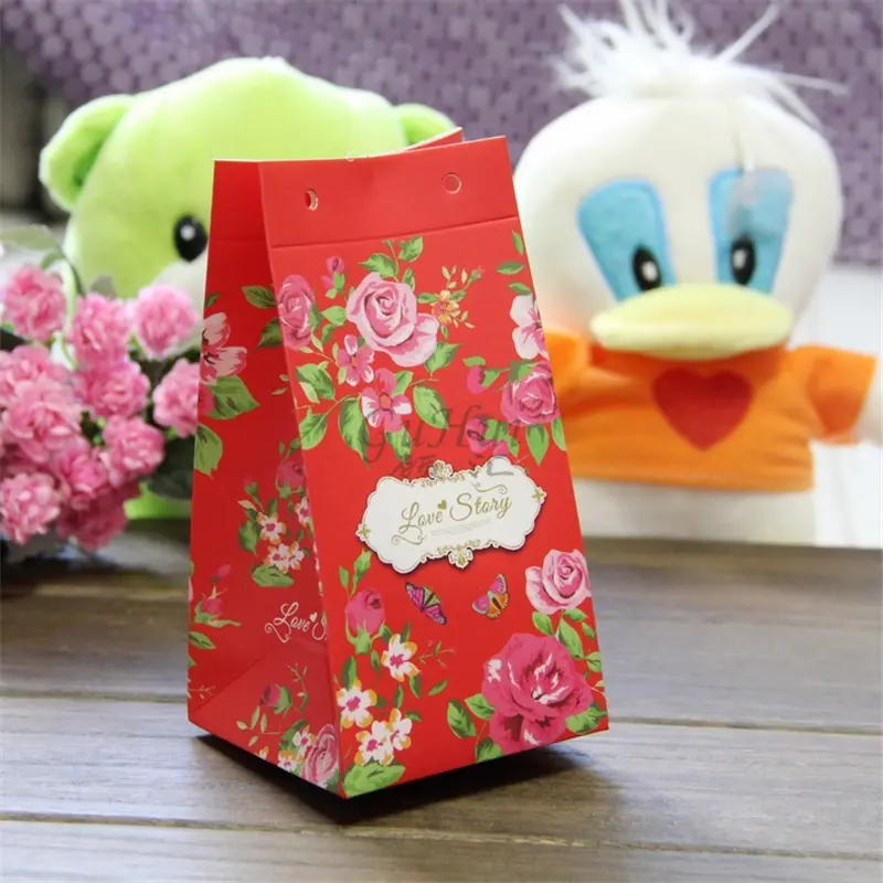 Wedding Rural Style Candy Box Romantic Rose Flower Design Love Story Party Favor Gift Bag Silk Ribbon Baby Shower Paper Bag - Image 3