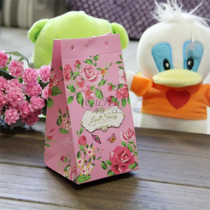 Wedding Rural Style Candy Box Romantic Rose Flower Design Love Story Party Favor Gift Bag Silk Ribbon Baby Shower Paper Bag - Image 4