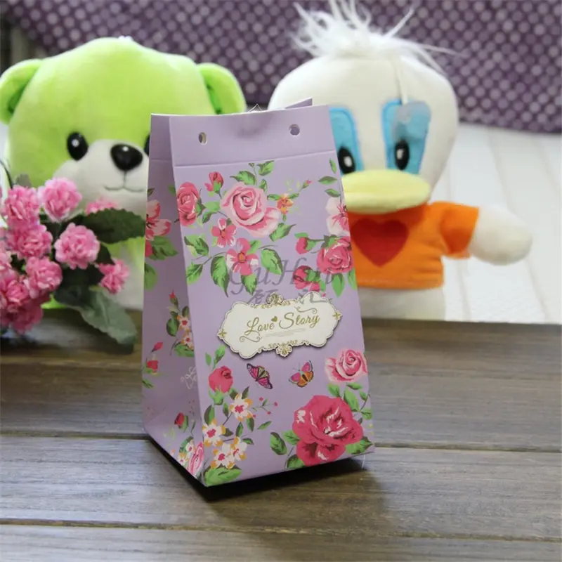 Wedding Rural Style Candy Box Romantic Rose Flower Design Love Story Party Favor Gift Bag Silk Ribbon Baby Shower Paper Bag - Image 5