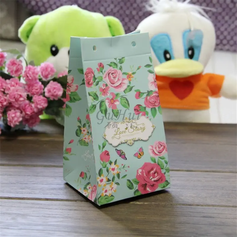 Wedding Rural Style Candy Box Romantic Rose Flower Design Love Story Party Favor Gift Bag Silk Ribbon Baby Shower Paper Bag - Image 6