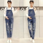 Ripped Hole Pockets Maternity Overalls Loose Adjustable Bib Pants Clothes for Pregnant Women Pregnancy Jeans Jumpsuit